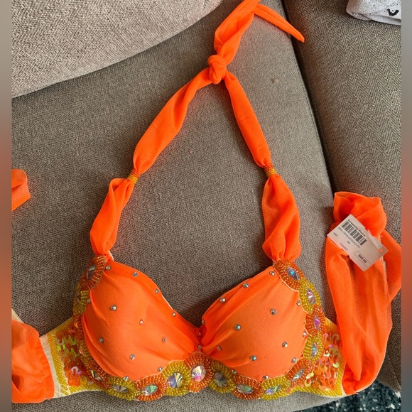 Orange beaded sparkly bra - Halloween, burning man, Mardi Gras - Picture 4 of 4